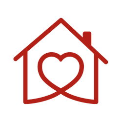 a house with a heart  red icon