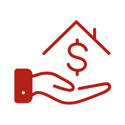 hand holding a dollar sign with a roof red icon