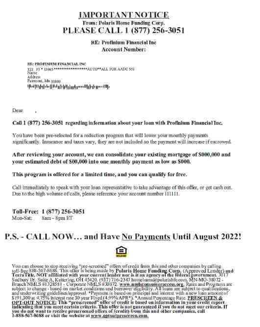 sample mortgage scam letter